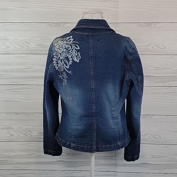 Bandolino Blu jean blazer with floral embellishments Size M - Picture 7 of 13